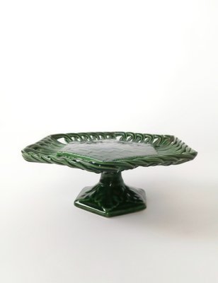 Vintage Cake Stand in Glazed Ceramic with Woven Green Trivet, 1940s-UIW-1407598