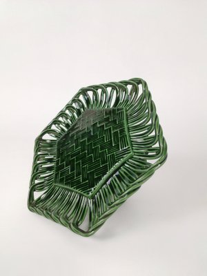 Vintage Cake Stand in Glazed Ceramic with Woven Green Trivet, 1940s-UIW-1407598