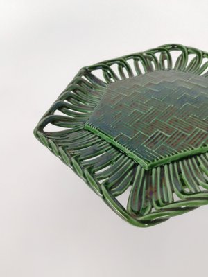 Vintage Cake Stand in Glazed Ceramic with Woven Green Trivet, 1940s-UIW-1407598