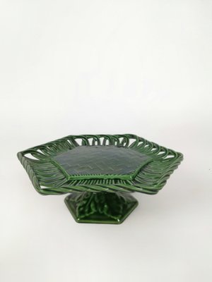 Vintage Cake Stand in Glazed Ceramic with Woven Green Trivet, 1940s-UIW-1407598