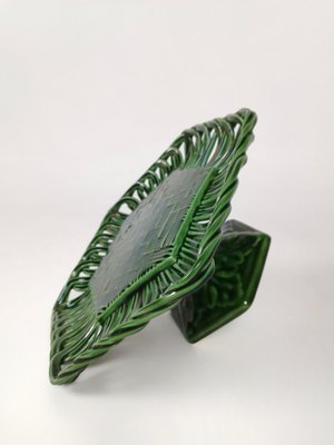 Vintage Cake Stand in Glazed Ceramic with Woven Green Trivet, 1940s-UIW-1407598