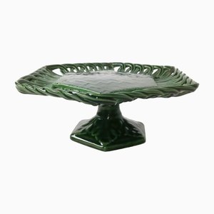 Vintage Cake Stand in Glazed Ceramic with Woven Green Trivet, 1940s-UIW-1407598