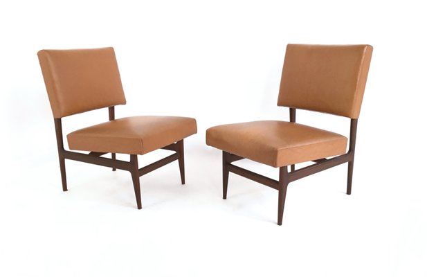 Vintage Camel Skai Dining Chairs with Ebonized Wood Frame by Dassi, 1950s, Set of 2-JPQ-2020063