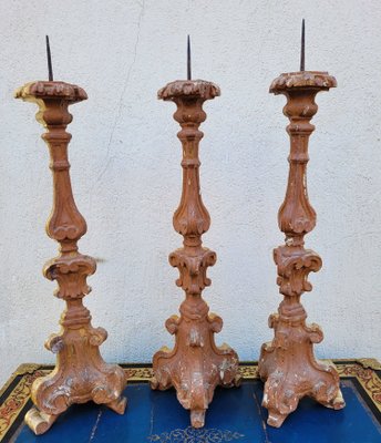 Vintage Candlesticks in Golden Wood, Set of 3-SYQ-2034479