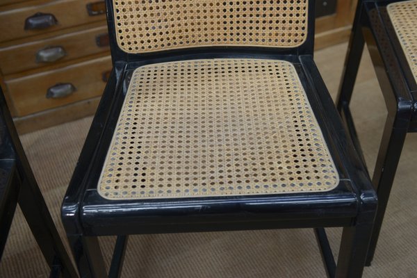 Vintage Cane Chairs in Black Lacquered Wood, 1970, Set of 6-NEN-2043234