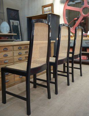 Vintage Cane Chairs in Black Lacquered Wood, 1970, Set of 6-NEN-2043234