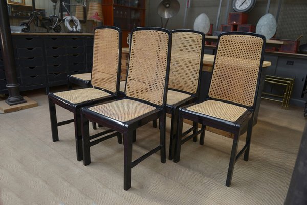 Vintage Cane Chairs in Black Lacquered Wood, 1970, Set of 6-NEN-2043234