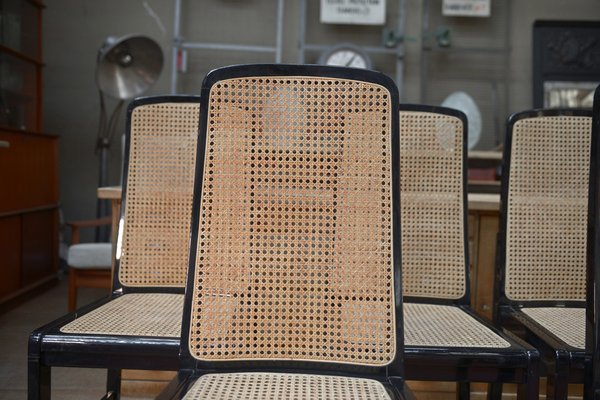 Vintage Cane Chairs in Black Lacquered Wood, 1970, Set of 6-NEN-2043234