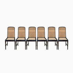 Vintage Cane Chairs in Black Lacquered Wood, 1970, Set of 6-NEN-2043234