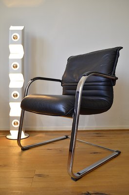 Vintage Cantilever Chair in Tubular Steel and Leather, 1980s-OV-2033736