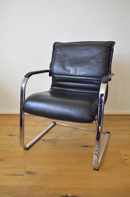 Vintage Cantilever Chair in Tubular Steel and Leather, 1980s-OV-2033736