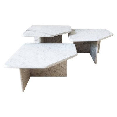 Vintage Carrara Marble Coffee Tables, 1970s, Set of 3-TDA-1404429