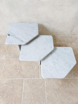 Vintage Carrara Marble Coffee Tables, 1970s, Set of 3-TDA-1404429