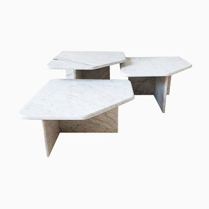 Vintage Carrara Marble Coffee Tables, 1970s, Set of 3-TDA-1404429