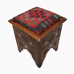 Vintage Carved Stool, Damascus, Syria, 1950s-UZN-1408779