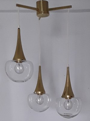 Vintage Cascade Lamp with Golden Metal Frame & 3 Clear Glass Shades from Kaiser, 1970s-HOI-980271