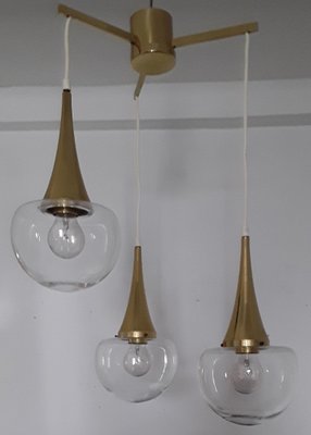 Vintage Cascade Lamp with Golden Metal Frame & 3 Clear Glass Shades from Kaiser, 1970s-HOI-980271