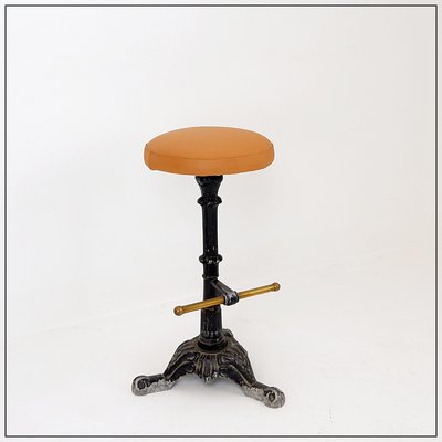 Vintage Cast Iron Bar Stool in Leather, 1900s-NYF-2019266