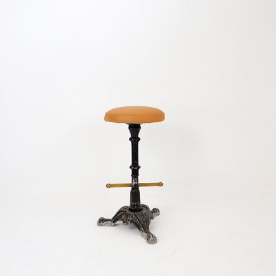 Vintage Cast Iron Bar Stool in Leather, 1900s-NYF-2019266