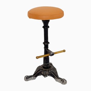 Vintage Cast Iron Bar Stool in Leather, 1900s-NYF-2019266