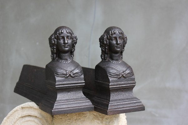 Vintage Cast Iron Fireplace Andirons, Set of 2-UWJ-1739197