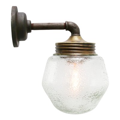 Vintage Cast Iron Sconce in Frosted Glass and Brass-BLS-1228789