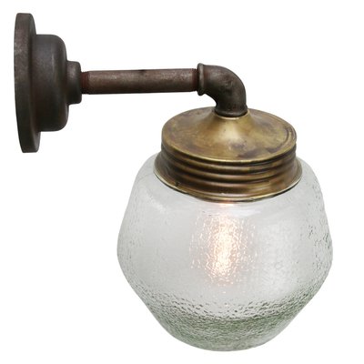 Vintage Cast Iron Sconce in Frosted Glass and Brass-BLS-1228789