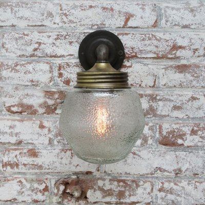 Vintage Cast Iron Sconce in Frosted Glass and Brass-BLS-1228789