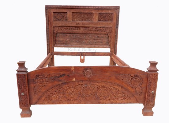 Vintage Cedar Double Bed, Swat-Tal, Pakistan-UZN-1389750