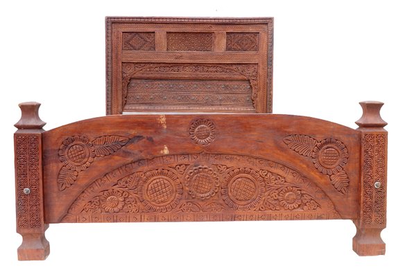 Vintage Cedar Double Bed, Swat-Tal, Pakistan-UZN-1389750