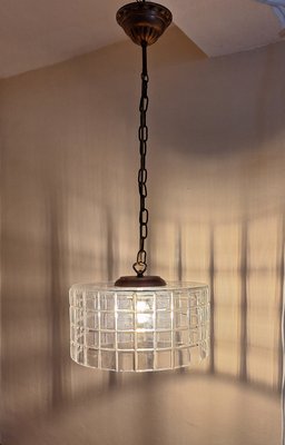 Vintage Ceiling Lamp with Clear Cut Crystal Glass Shade on Brass Mount, 1970s-HOI-2035581