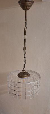 Vintage Ceiling Lamp with Clear Cut Crystal Glass Shade on Brass Mount, 1970s-HOI-2035581