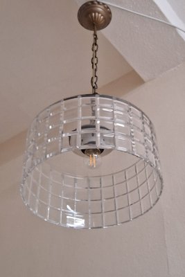 Vintage Ceiling Lamp with Clear Cut Crystal Glass Shade on Brass Mount, 1970s-HOI-2035581