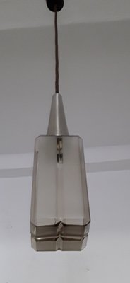 Vintage Ceiling Lamp with Frosted and Tinted Glass Shade with Aluminum Mount, 1970s-HOI-1028398