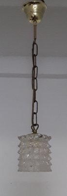 Vintage Ceiling Lamp with Glass Screen & Brass Mount and Chain, 1970s-HOI-1056557