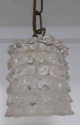 Vintage Ceiling Lamp with Glass Screen & Brass Mount and Chain, 1970s-HOI-1056557