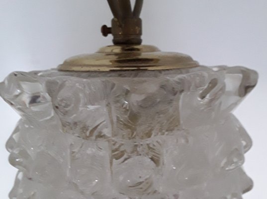 Vintage Ceiling Lamp with Glass Screen & Brass Mount and Chain, 1970s-HOI-1056557