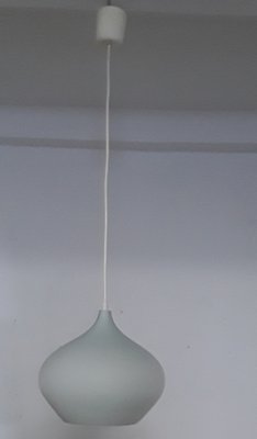 Vintage Ceiling Lamp With Pear-Shaped Shade in White Opal Glass With White Plastic Mounting, 1980s-HOI-1295728