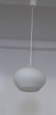 Vintage Ceiling Lamp With Pear-Shaped Shade in White Opal Glass With White Plastic Mounting, 1980s-HOI-1295728