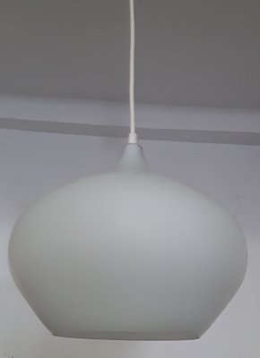 Vintage Ceiling Lamp With Pear-Shaped Shade in White Opal Glass With White Plastic Mounting, 1980s-HOI-1295728