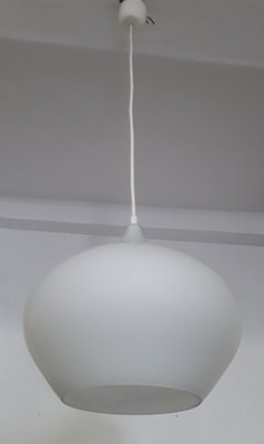 Vintage Ceiling Lamp With Pear-Shaped Shade in White Opal Glass With White Plastic Mounting, 1980s-HOI-1295728