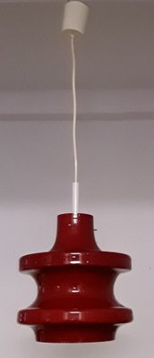 Vintage Ceiling Lamp with Red Segmented & Inside White Undertaking Glass Screen, 1970s-HOI-1145828