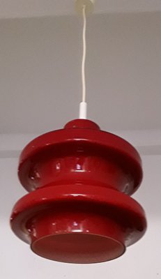 Vintage Ceiling Lamp with Red Segmented & Inside White Undertaking Glass Screen, 1970s-HOI-1145828