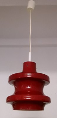 Vintage Ceiling Lamp with Red Segmented & Inside White Undertaking Glass Screen, 1970s-HOI-1145828