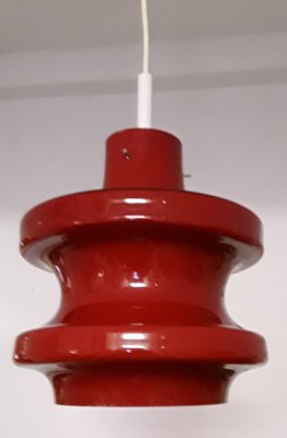 Vintage Ceiling Lamp with Red Segmented & Inside White Undertaking Glass Screen, 1970s-HOI-1145828