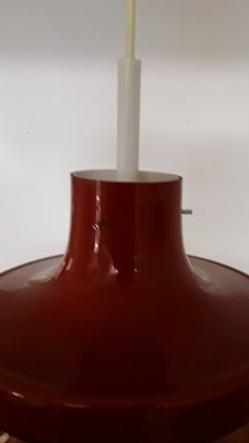 Vintage Ceiling Lamp with Red Segmented & Inside White Undertaking Glass Screen, 1970s-HOI-1145828