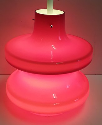 Vintage Ceiling Lamp with Red Segmented & Inside White Undertaking Glass Screen, 1970s-HOI-1145828