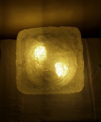 Vintage Ceiling Lamp with Shade in Square Ice Glass on Black Metal Mount, 1970s-HOI-1716485