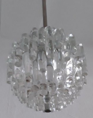 Vintage Ceiling Lamp with Silver Metal Mounting & Profiled Pressed Glass Shade, 1970s-HOI-1050308