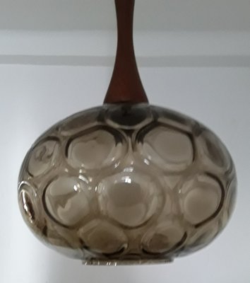 Vintage Ceiling Lamp with Smoked Elliptical Glass Shade, 1970s-HOI-954542